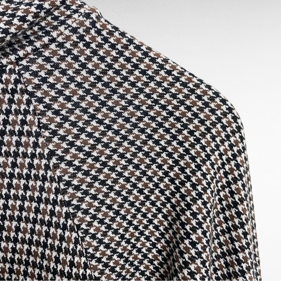 Lou & Grey for LOFT | Brown Black & White Houndstooth Mock Neck Sweater Top - Picture 4 of 7